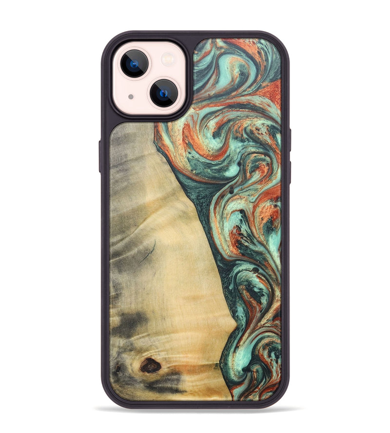 iPhone 14 Plus Wood+Resin Phone Case - Nadine (Green, 686739)