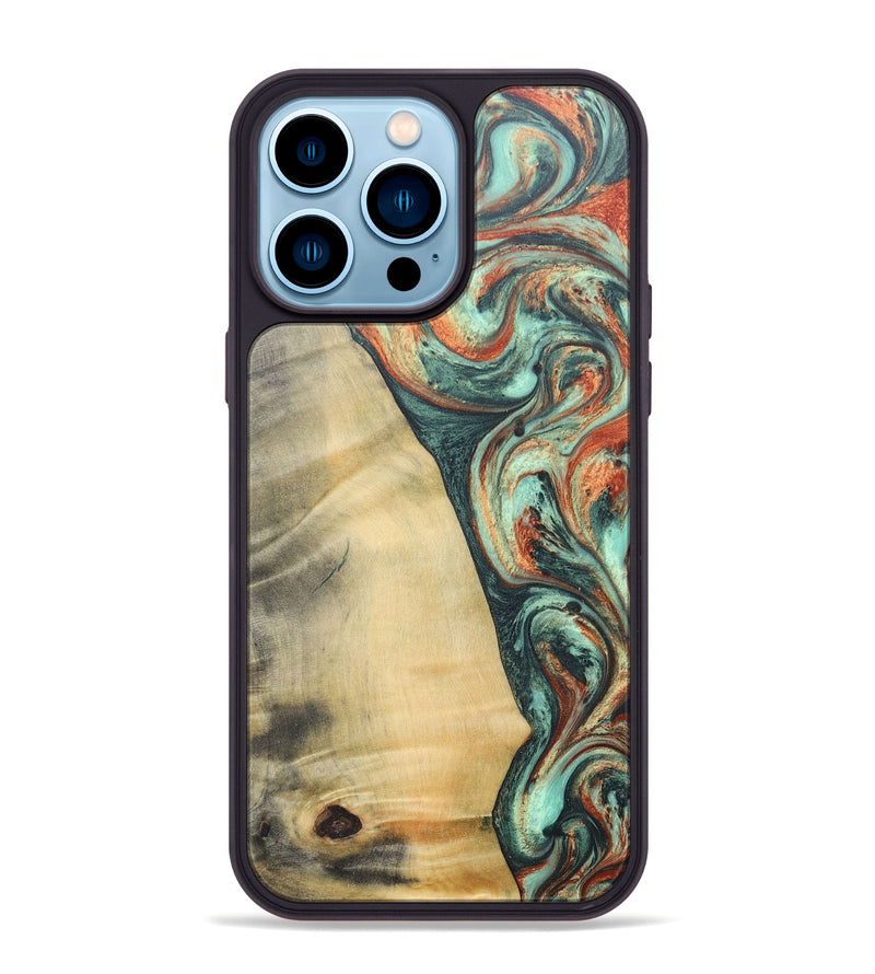 iPhone 14 Pro Max Wood+Resin Phone Case - Nadine (Green, 686739)