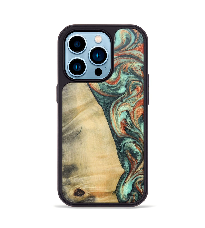 iPhone 14 Pro Wood+Resin Phone Case - Nadine (Green, 686739)