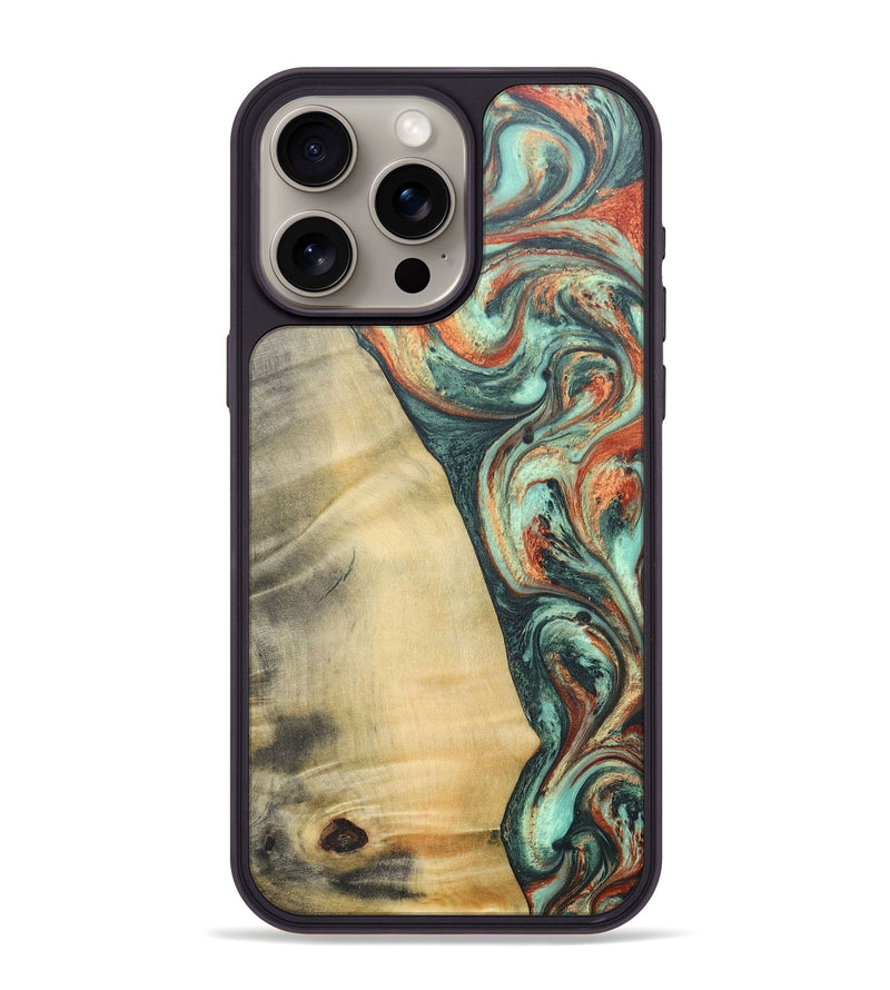 iPhone 15 Pro Max Wood+Resin Phone Case - Nadine (Green, 686739)