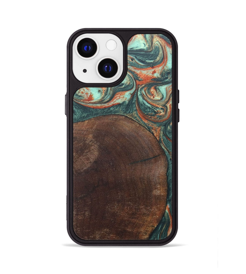 iPhone 13 Wood+Resin Phone Case - Tyrone (Green, 686744)