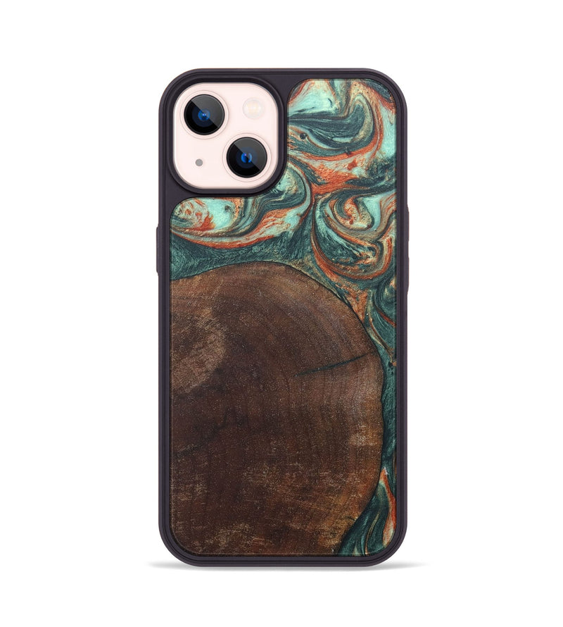 iPhone 14 Wood+Resin Phone Case - Tyrone (Green, 686744)