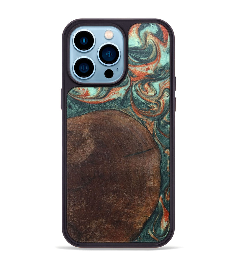 iPhone 14 Pro Max Wood+Resin Phone Case - Tyrone (Green, 686744)