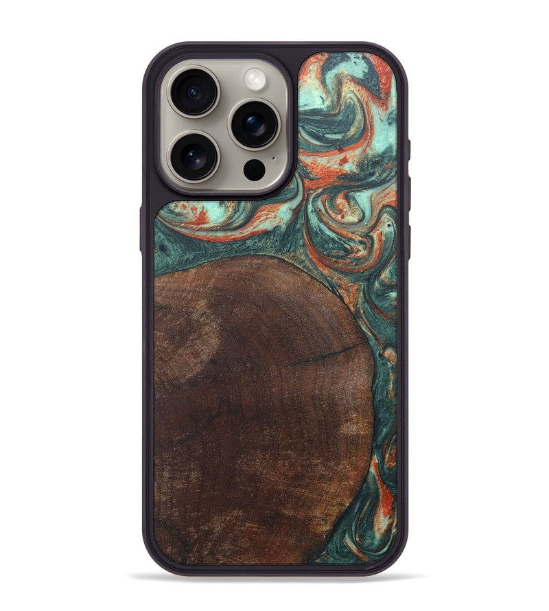 iPhone 15 Pro Max Wood+Resin Phone Case - Tyrone (Green, 686744)