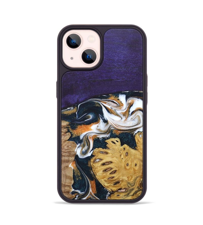 iPhone 14 Wood+Resin Phone Case - Cora (Mosaic, 686888)