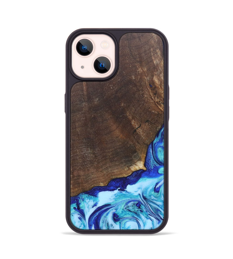 iPhone 14 Wood+Resin Phone Case - Haylee (Blue, 686967)