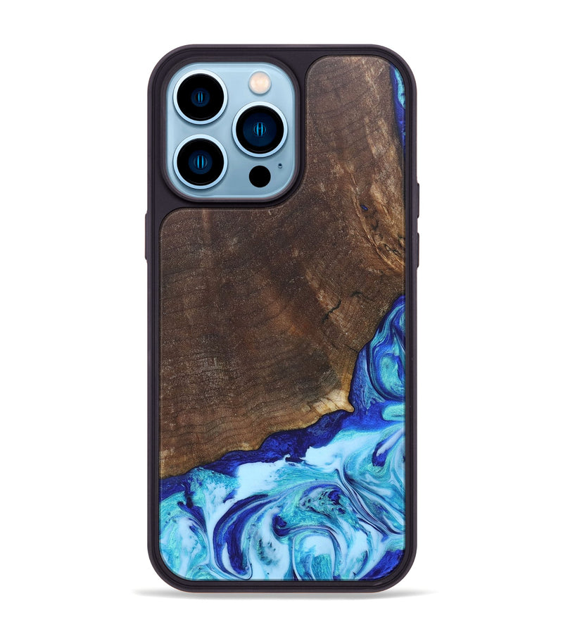 iPhone 14 Pro Max Wood+Resin Phone Case - Haylee (Blue, 686967)