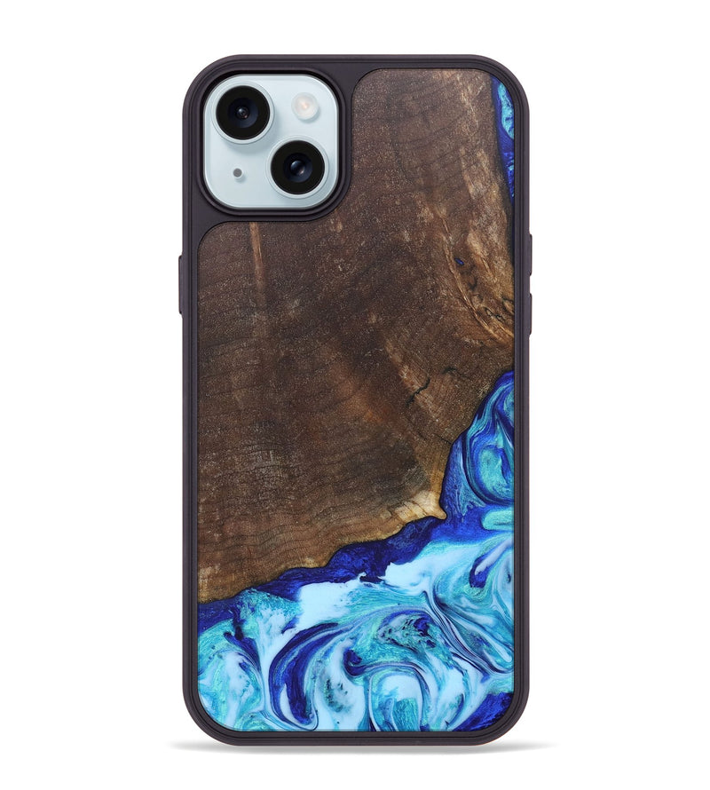 iPhone 15 Plus Wood+Resin Phone Case - Haylee (Blue, 686967)