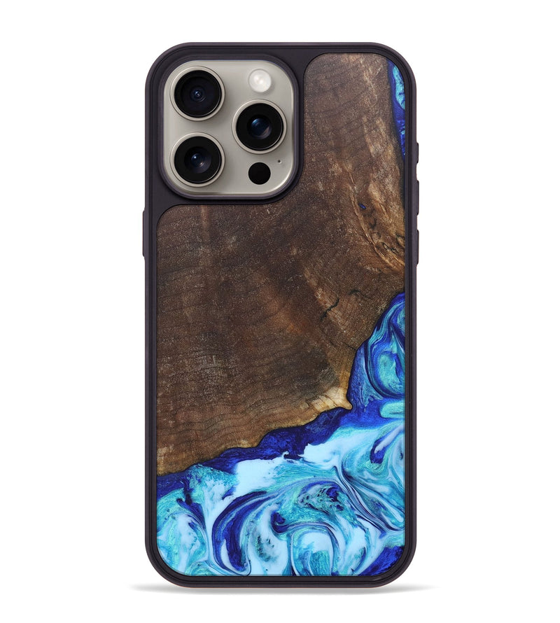 iPhone 15 Pro Max Wood+Resin Phone Case - Haylee (Blue, 686967)