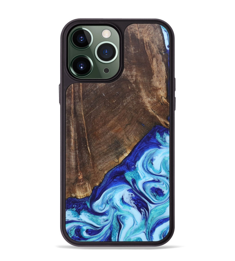 iPhone 13 Pro Max Wood+Resin Phone Case - Keaton (Blue, 686971)