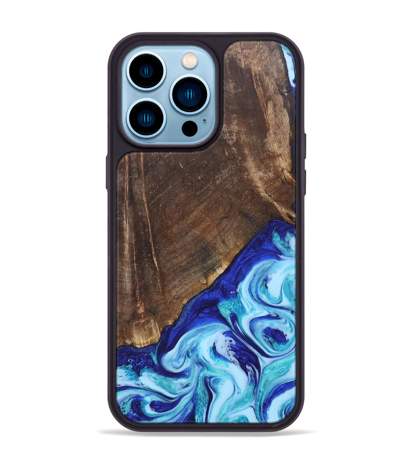 iPhone 14 Pro Max Wood+Resin Phone Case - Keaton (Blue, 686971)