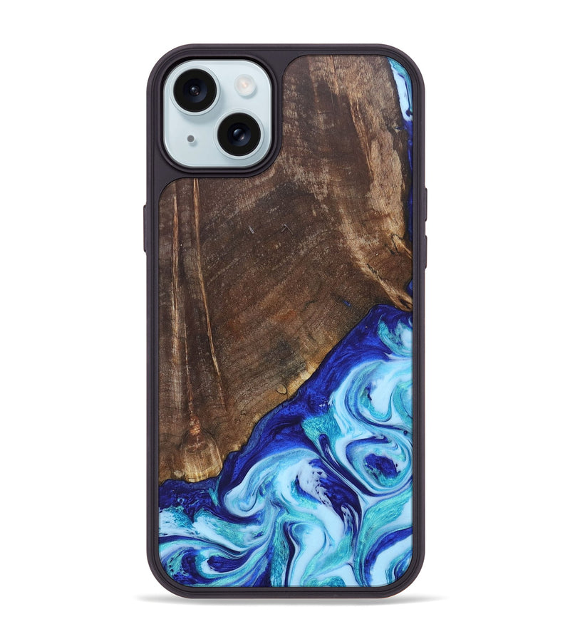 iPhone 15 Plus Wood+Resin Phone Case - Keaton (Blue, 686971)
