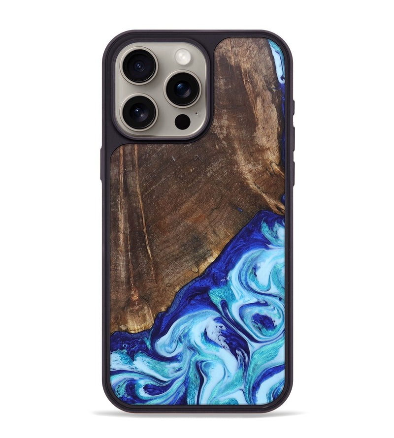 iPhone 15 Pro Max Wood+Resin Phone Case - Keaton (Blue, 686971)