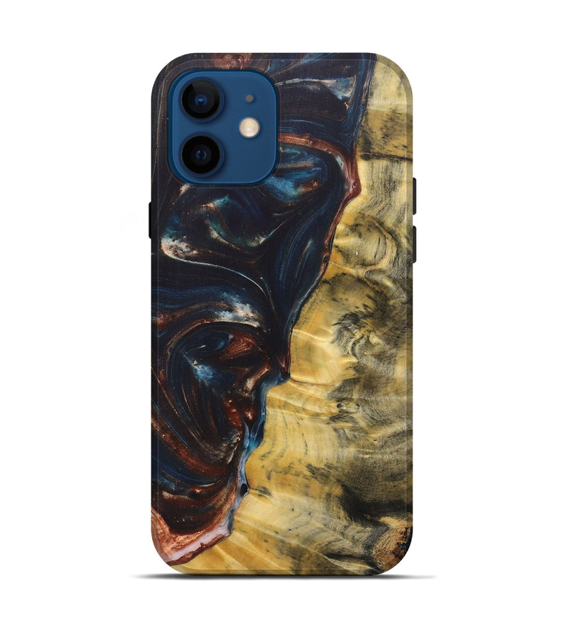 iPhone 12 Wood+Resin Live Edge Phone Case - Arielle (Teal & Gold, 687014)