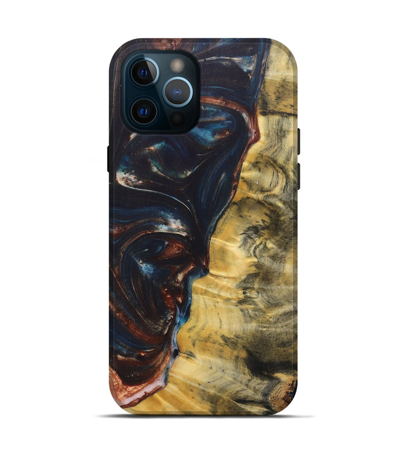 iPhone 12 Pro Wood+Resin Live Edge Phone Case - Arielle (Teal & Gold, 687014)