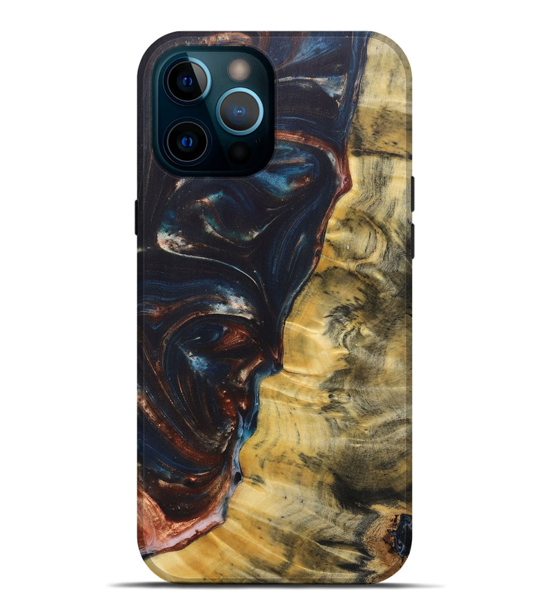 iPhone 12 Pro Max Wood+Resin Live Edge Phone Case - Arielle (Teal & Gold, 687014)