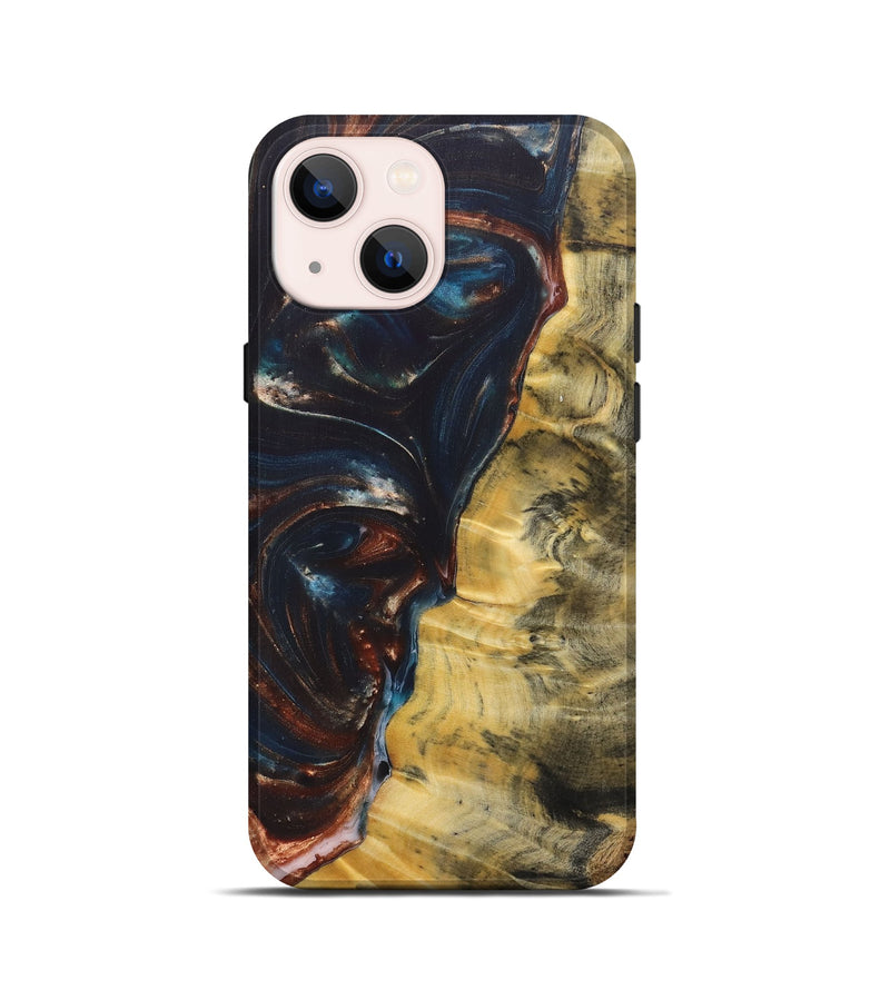 iPhone 13 mini Wood+Resin Live Edge Phone Case - Arielle (Teal & Gold, 687014)