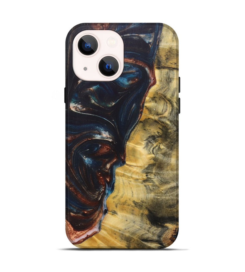 iPhone 14 Wood+Resin Live Edge Phone Case - Arielle (Teal & Gold, 687014)