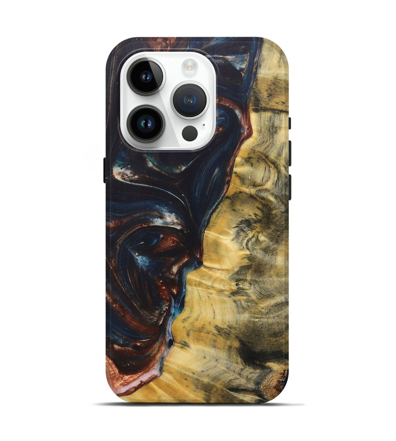 iPhone 15 Pro Wood+Resin Live Edge Phone Case - Arielle (Teal & Gold, 687014)