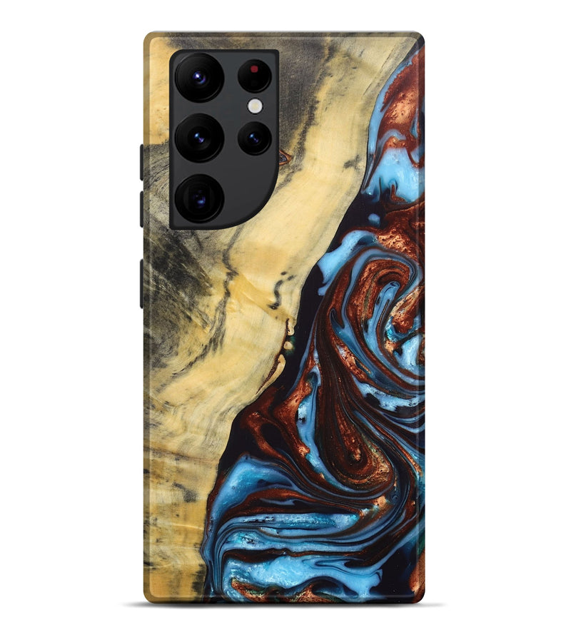 Galaxy S22 Ultra Wood+Resin Live Edge Phone Case - Julianna (Teal & Gold, 687029)