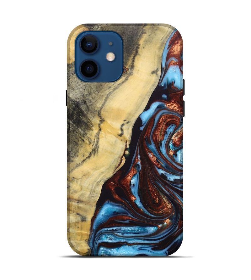 iPhone 12 Wood+Resin Live Edge Phone Case - Julianna (Teal & Gold, 687029)
