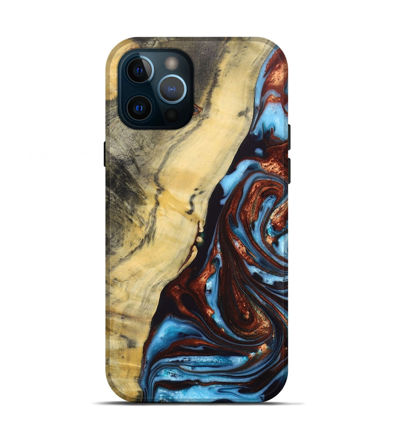 iPhone 12 Pro Wood+Resin Live Edge Phone Case - Julianna (Teal & Gold, 687029)