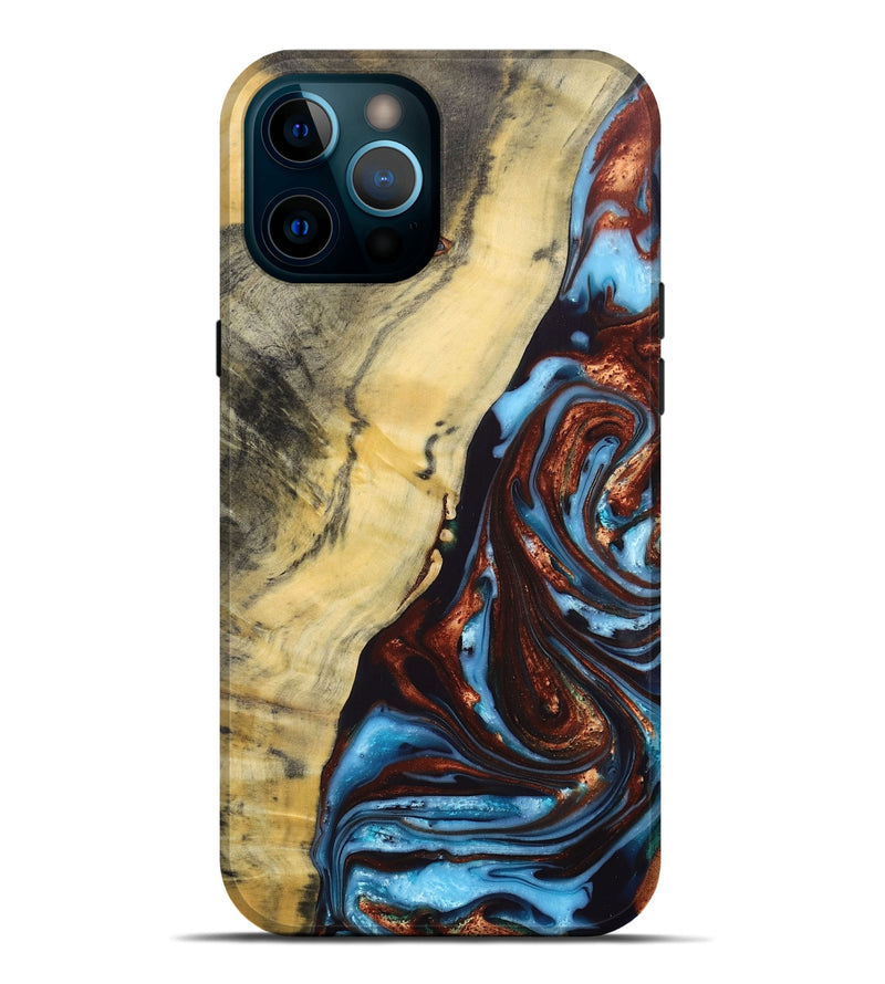 iPhone 12 Pro Max Wood+Resin Live Edge Phone Case - Julianna (Teal & Gold, 687029)