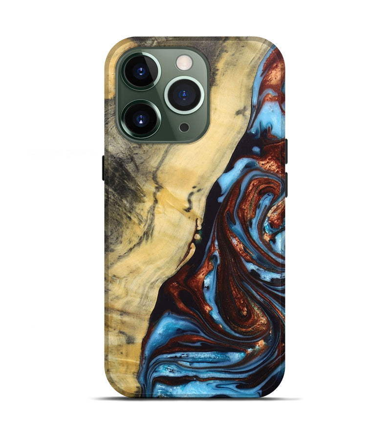 iPhone 13 Pro Wood+Resin Live Edge Phone Case - Julianna (Teal & Gold, 687029)