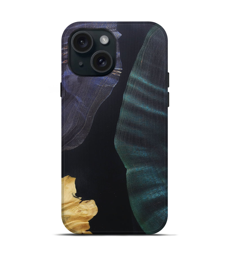 iPhone 15 Wood+Resin Live Edge Phone Case - Daxton (Pure Black, 687036)
