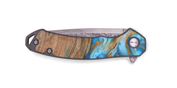 EDC Wood+Resin Pocket Knife - Dean (Teal & Gold, 687285)