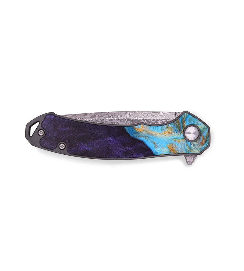 EDC Wood+Resin Pocket Knife - Doris (Teal & Gold, 687287)