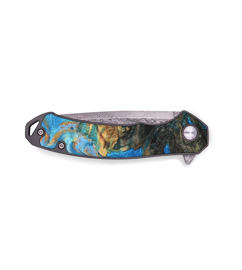 EDC Wood+Resin Pocket Knife - Casey (Teal & Gold, 687288)