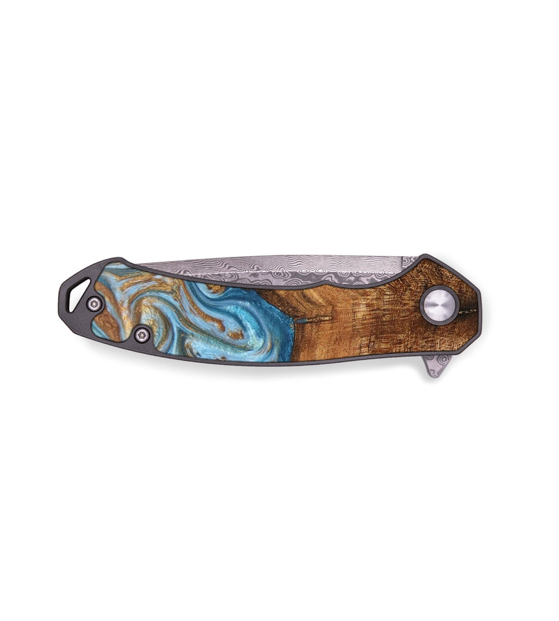 EDC Wood+Resin Pocket Knife - Homer (Teal & Gold, 687292)