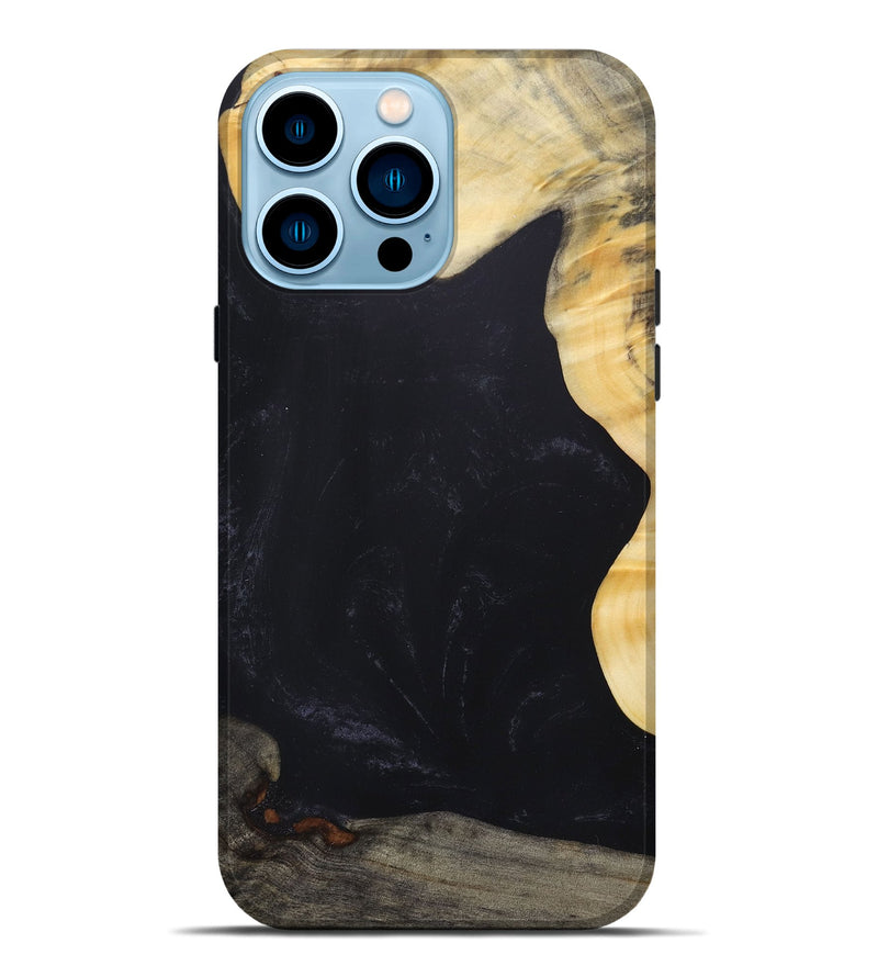 iPhone 14 Pro Max Wood+Resin Live Edge Phone Case - Declan (Pure Black, 687735)