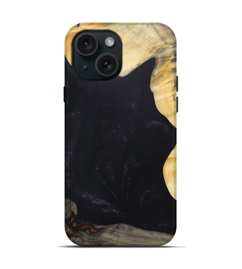 iPhone 15 Wood+Resin Live Edge Phone Case - Declan (Pure Black, 687735)