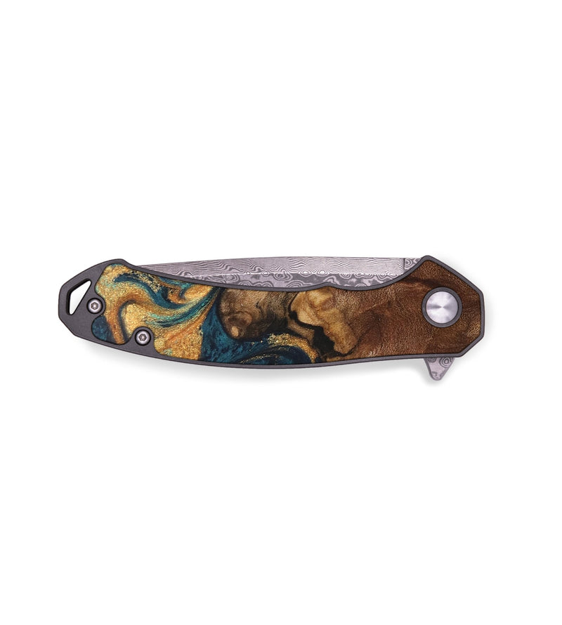 EDC Wood+Resin Pocket Knife - Elaine (Teal & Gold, 687740)