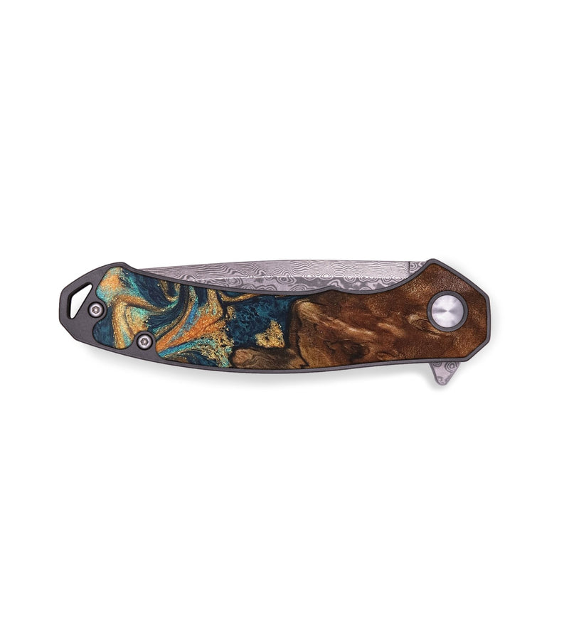 EDC Wood+Resin Pocket Knife - Janiya (Teal & Gold, 687741)