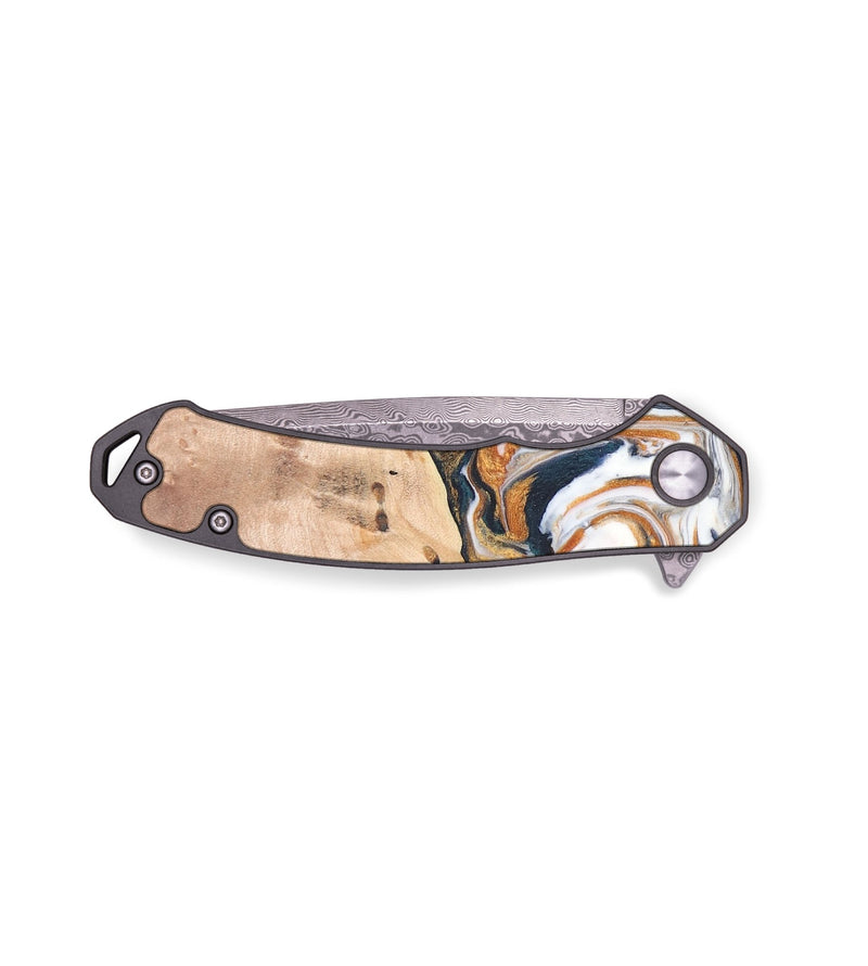 EDC Wood+Resin Pocket Knife - Shayla (Teal & Gold, 687905)