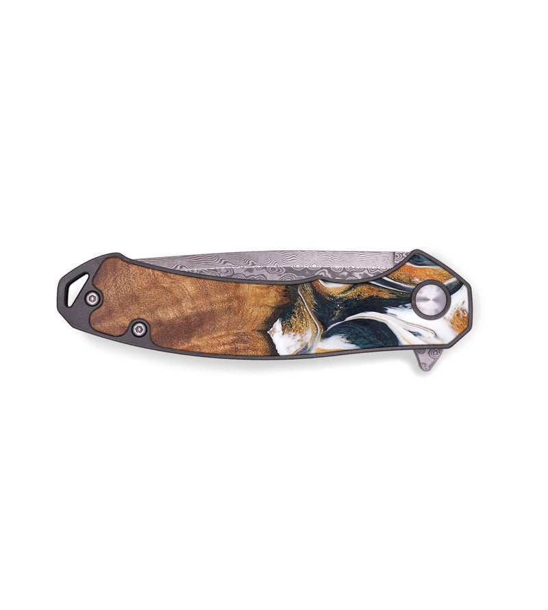 EDC Wood+Resin Pocket Knife - Johnny (Teal & Gold, 687906)