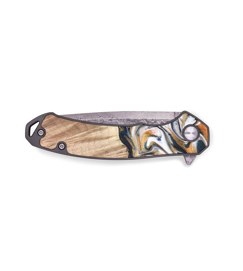 EDC Wood+Resin Pocket Knife - Maci (Teal & Gold, 687907)