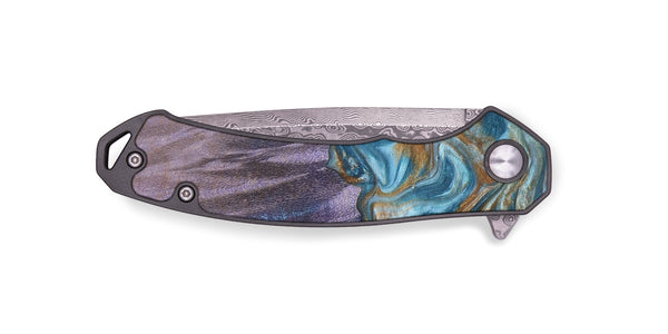 EDC Wood+Resin Pocket Knife - Rudy (Teal & Gold, 687911)