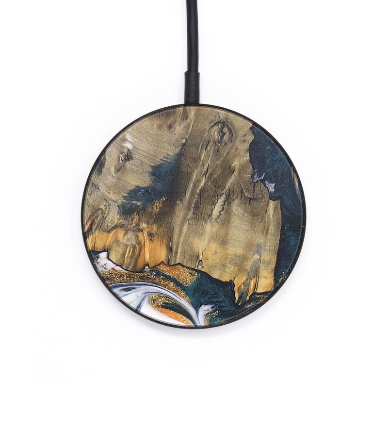 Circle Wood+Resin Wireless Charger - Raquel (Teal & Gold, 687922)