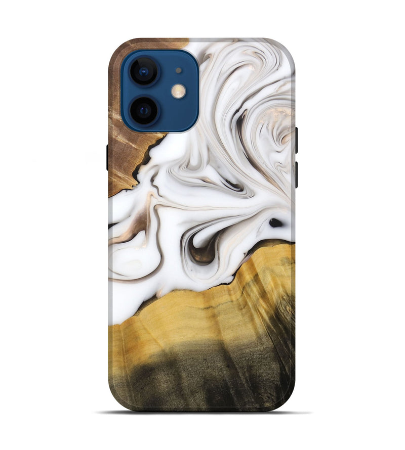 iPhone 12 Wood+Resin Live Edge Phone Case - Dora (Black & White, 688096)