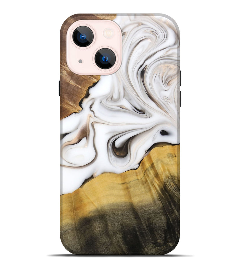 iPhone 14 Plus Wood+Resin Live Edge Phone Case - Dora (Black & White, 688096)