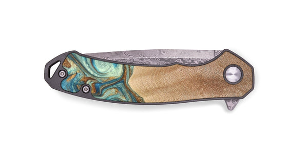 EDC Wood+Resin Pocket Knife - Lydia (Teal & Gold, 688131)