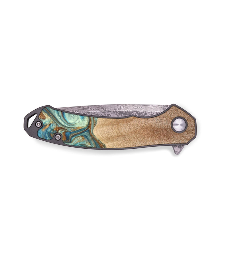 EDC Wood+Resin Pocket Knife - Lydia (Teal & Gold, 688131)