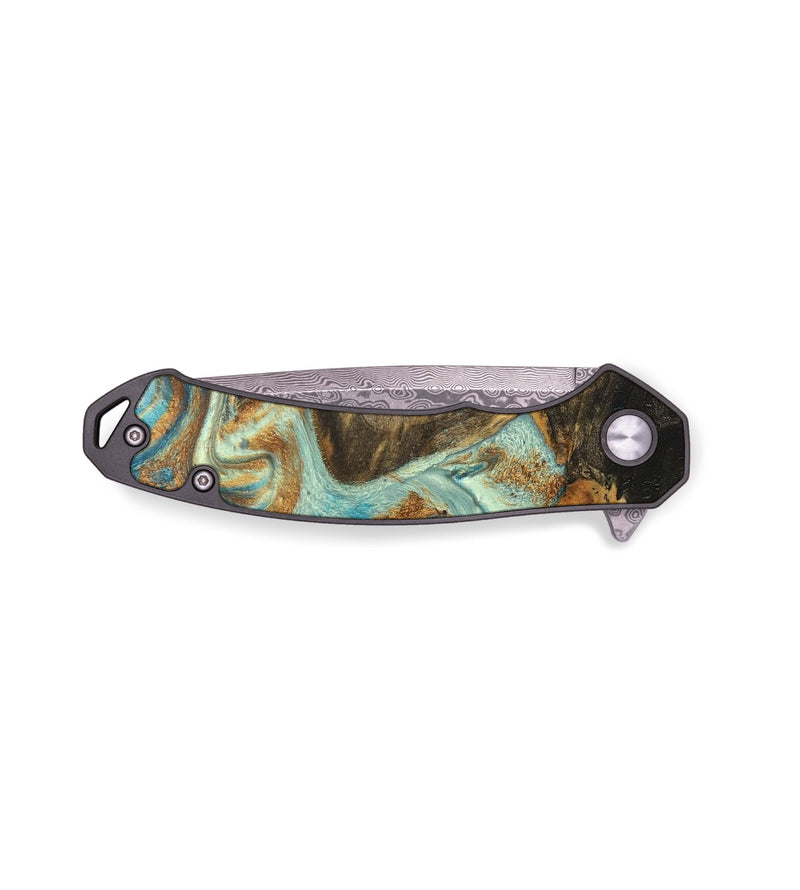EDC Wood+Resin Pocket Knife - Tracy (Teal & Gold, 688149)