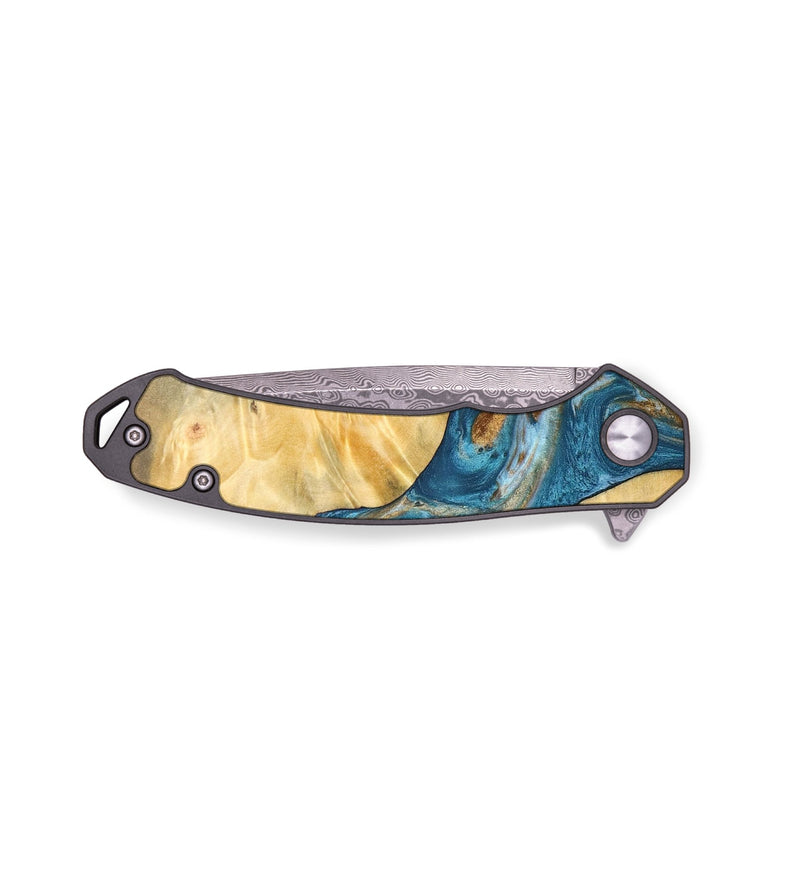 EDC Wood+Resin Pocket Knife - Teresa (Teal & Gold, 688176)