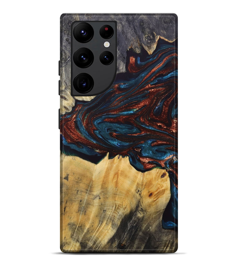 Galaxy S22 Ultra Wood+Resin Live Edge Phone Case - Ellis (Teal & Gold, 688288)