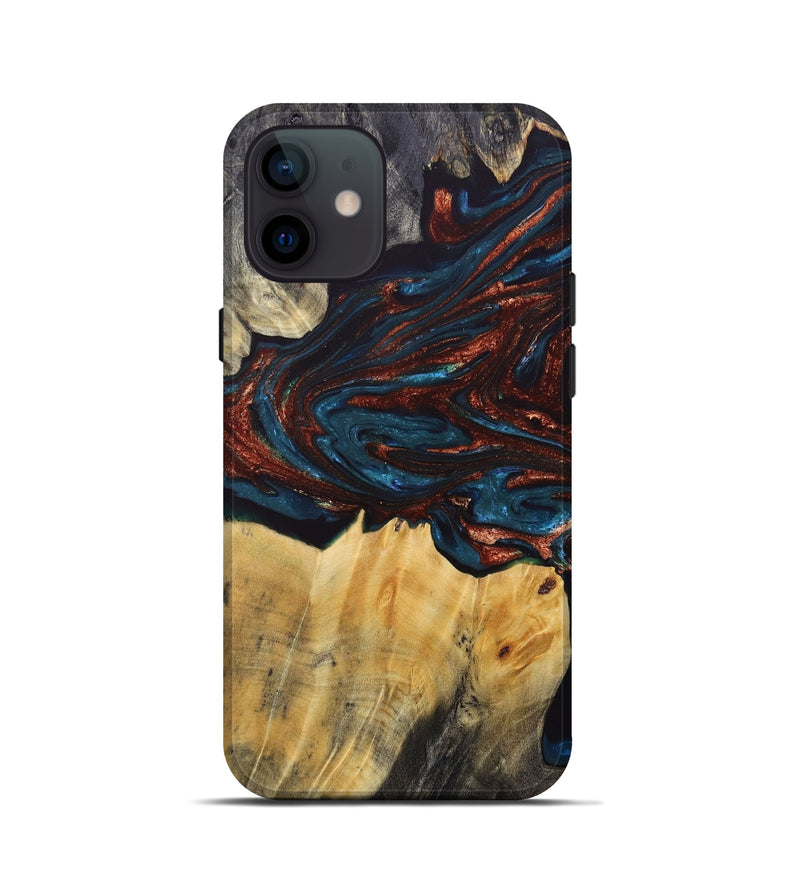 iPhone 12 mini Wood+Resin Live Edge Phone Case - Ellis (Teal & Gold, 688288)